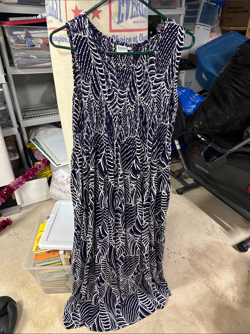 Sleeveless Navy and White Printed Maxi Dress
